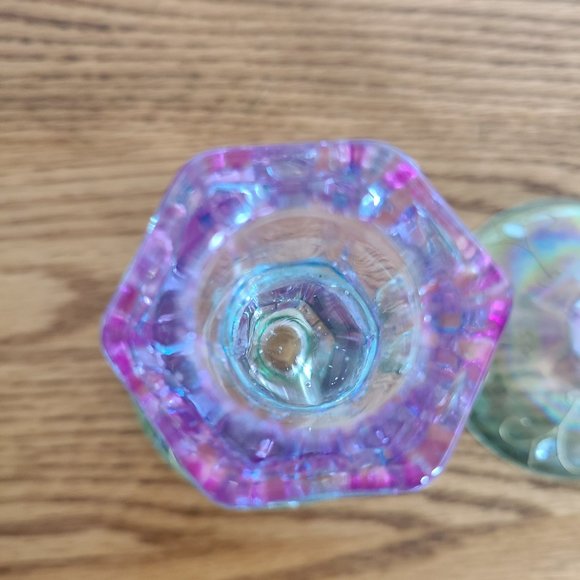 PartyLite Mardi Gras Colorful Tapered Candlestick Holder Pair Set of Two 5" Tall - Picture 14 of 17